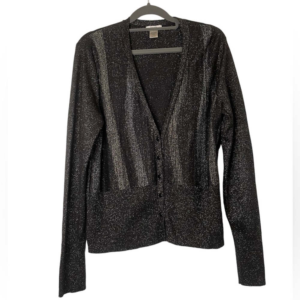 Cache Women’s Gold, Silver & Black Metallic Button Front Cardigan - Size XL